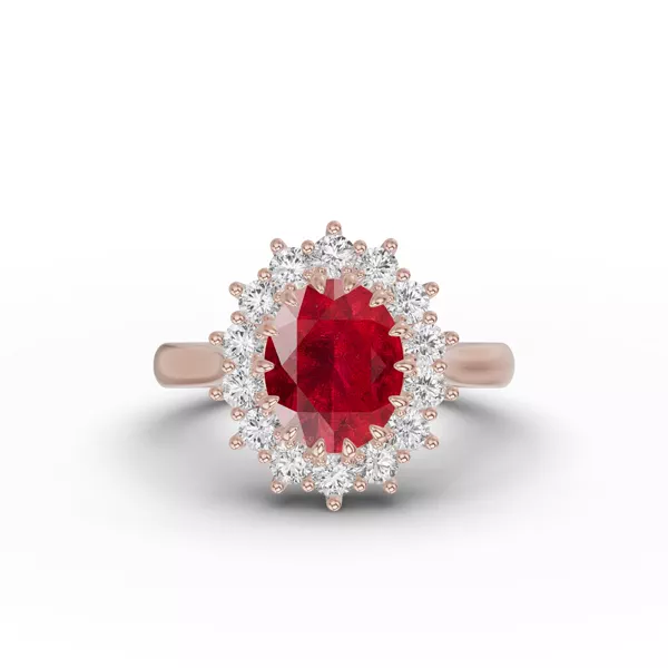 Iconic Oval Ruby & Lab Diamond Halo Ring (10x8mm)