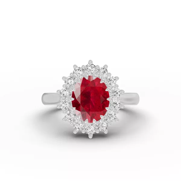 Iconic Oval Ruby & Lab Diamond Halo Ring (10x8mm)