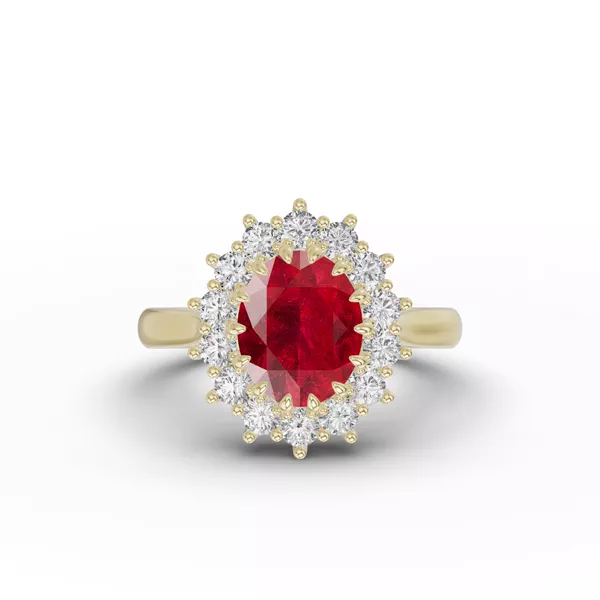 Iconic Oval Ruby & Lab Diamond Halo Ring (10x8mm)