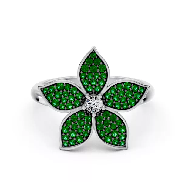 Fleur Pavé Lab Emerald Ring