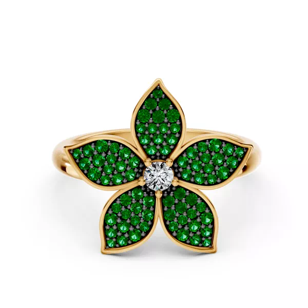 Fleur Pavé Lab Emerald Ring