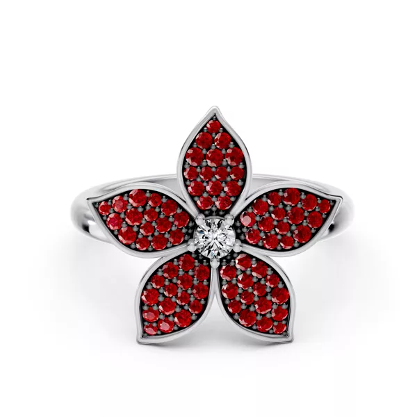Fleur Pavé Lab Ruby Ring