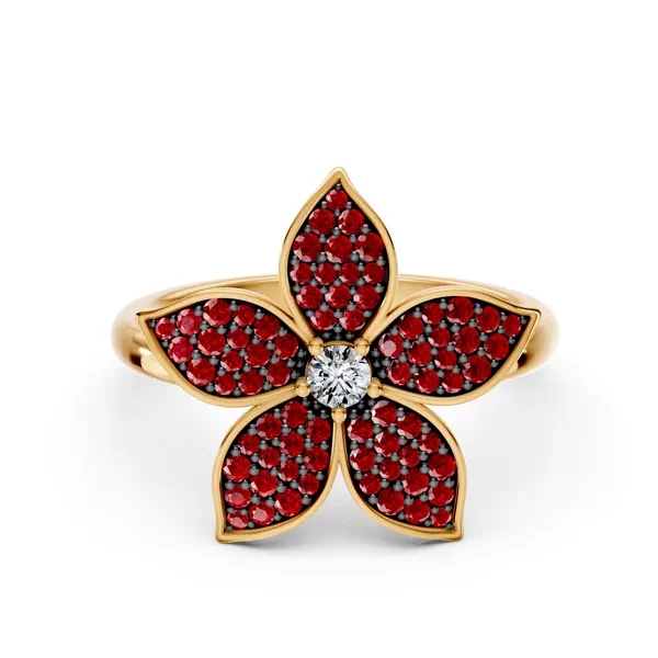 Fleur Pavé Lab Ruby Ring