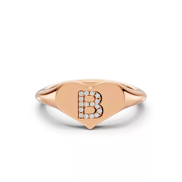 Heart Pavé Lab Diamond Initial Signet Ring - B