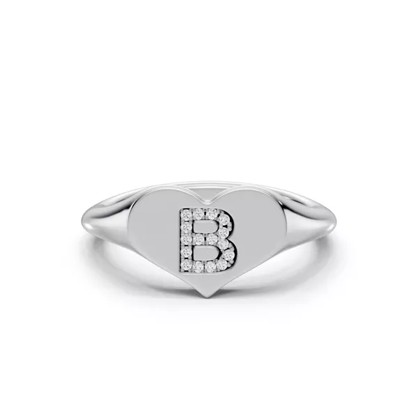 Heart Pavé Lab Diamond Initial Signet Ring - B