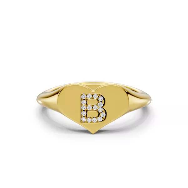 Heart Pavé Lab Diamond Initial Signet Ring - B