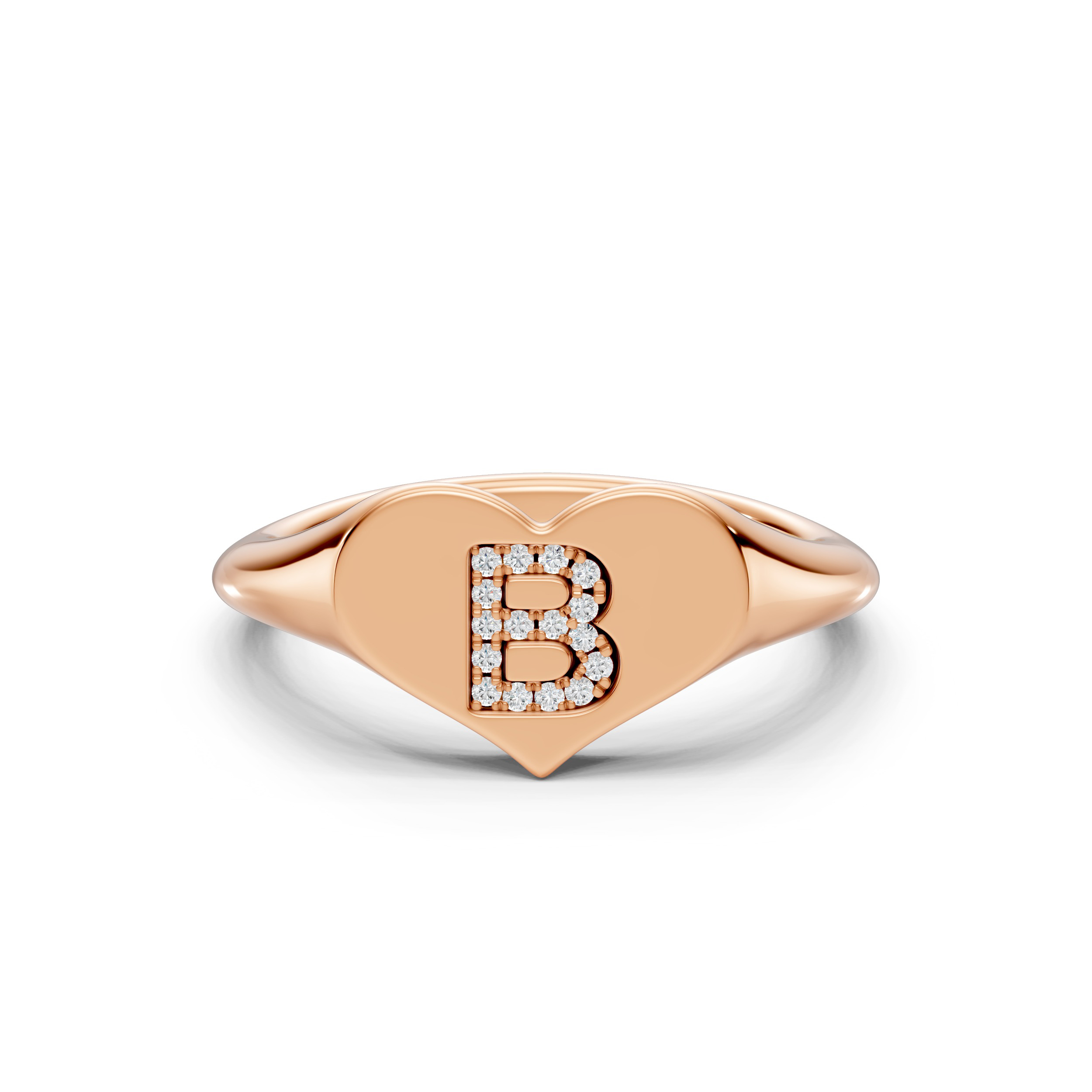 Heart Pavé Diamond Initial Signet Ring - B