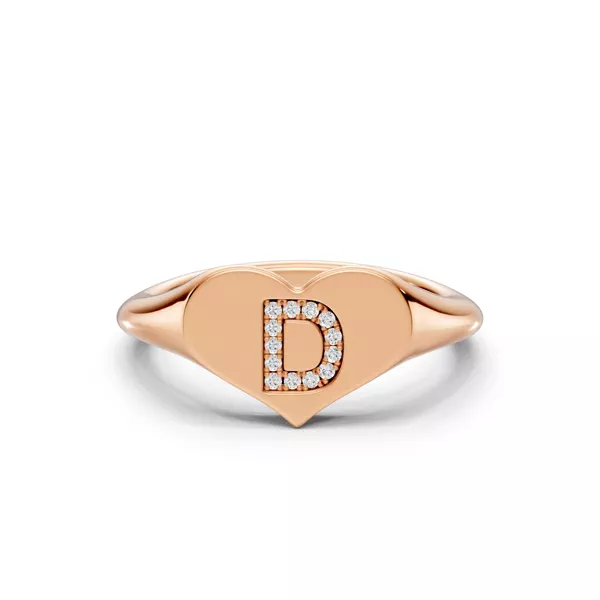 Heart Pavé Lab Diamond Initial Signet Ring - D