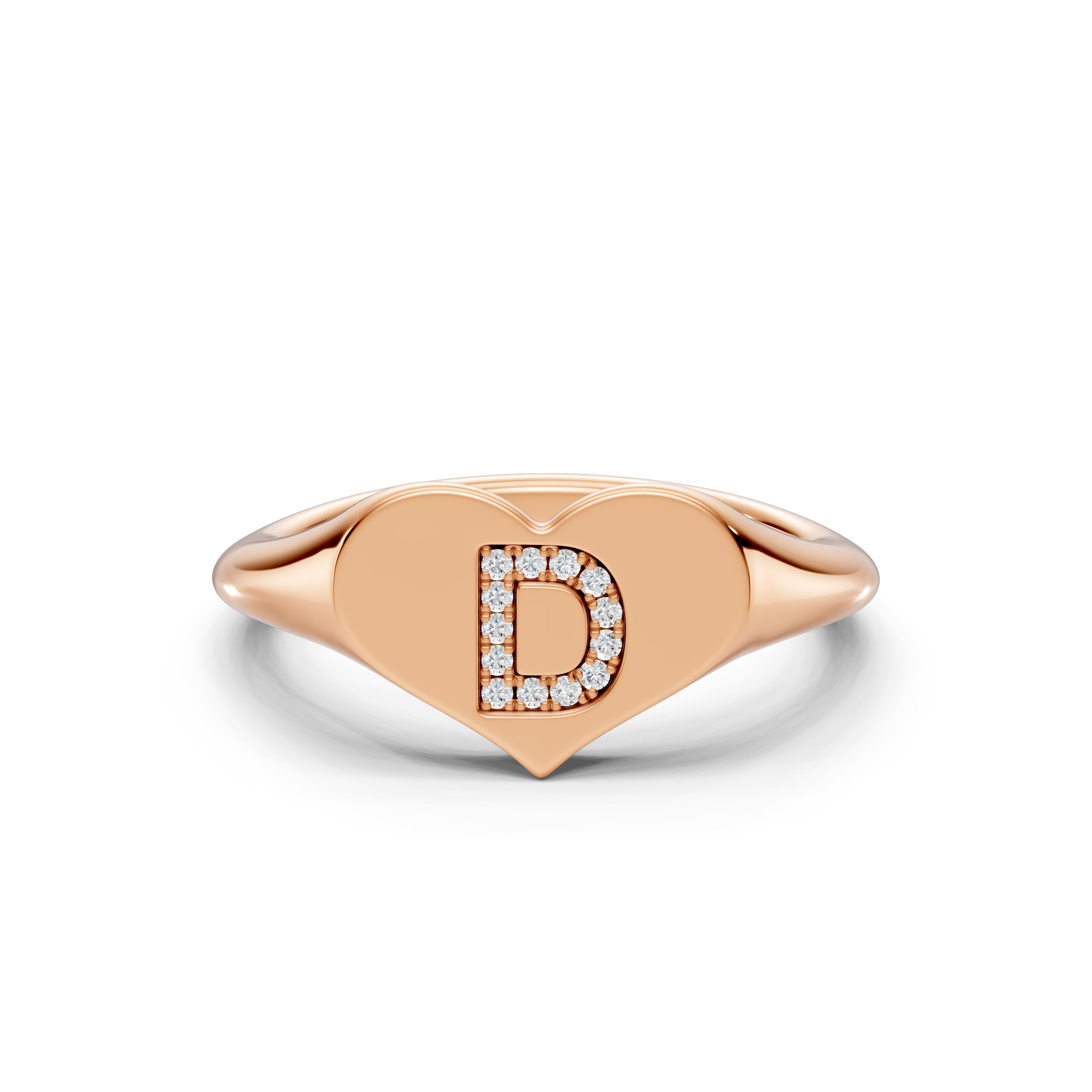 Heart Pavé Diamond Initial Signet Ring - D