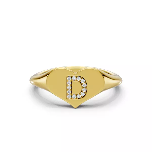 Heart Pavé Lab Diamond Initial Signet Ring - D
