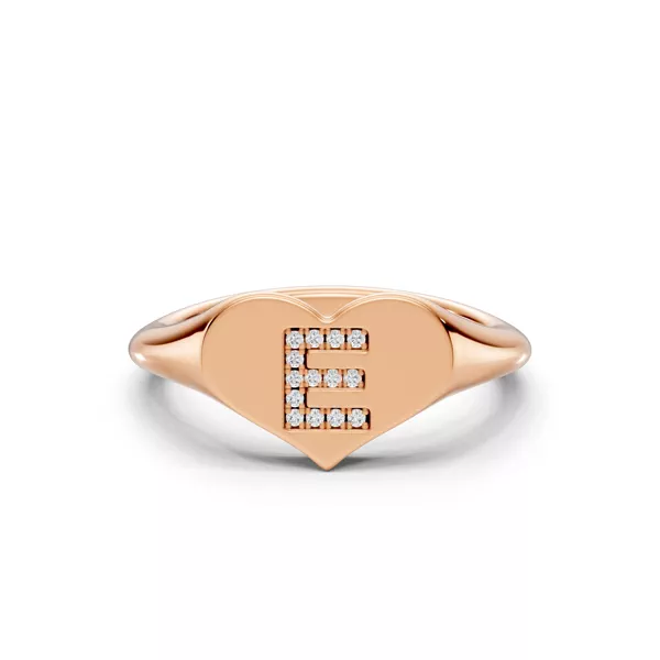 Heart Pavé Lab Diamond Initial Signet Ring - E
