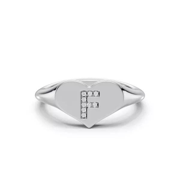 Heart Pavé Lab Diamond Initial Signet Ring - F