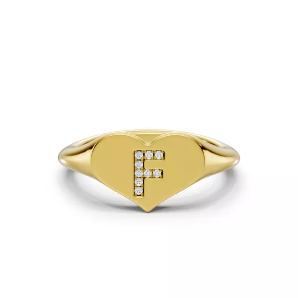 Heart Pavé Lab Diamond Initial Signet Ring - F