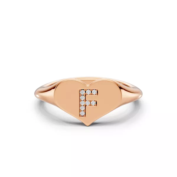 Heart Pavé Lab Diamond Initial Signet Ring - F