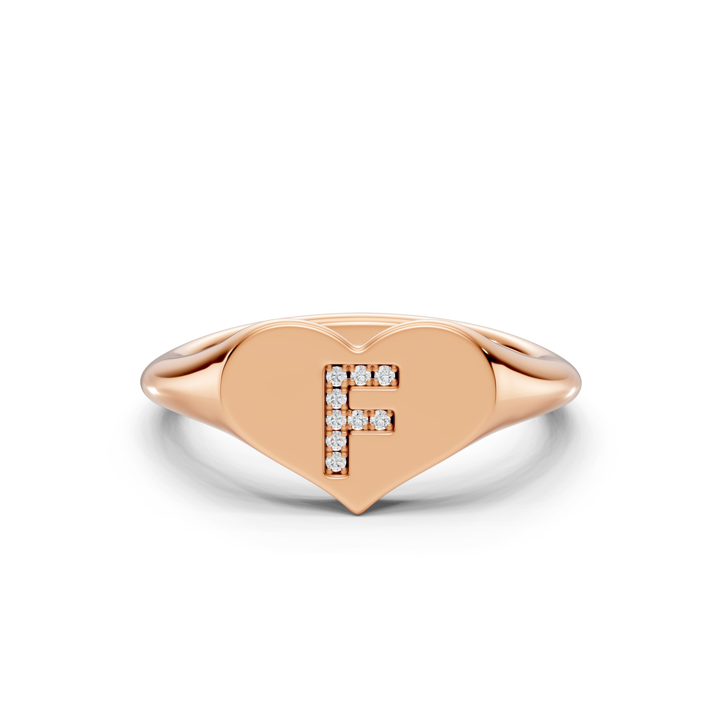 Heart Pavé Diamond Initial Signet Ring - F