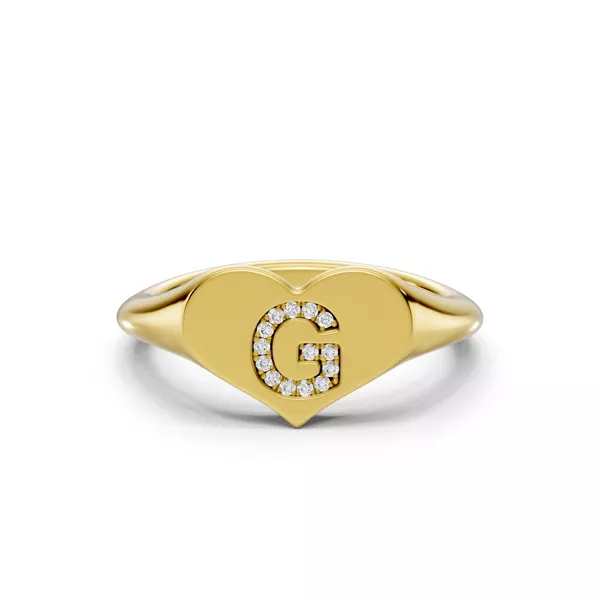 Heart Pavé Diamond Initial Signet Ring - G