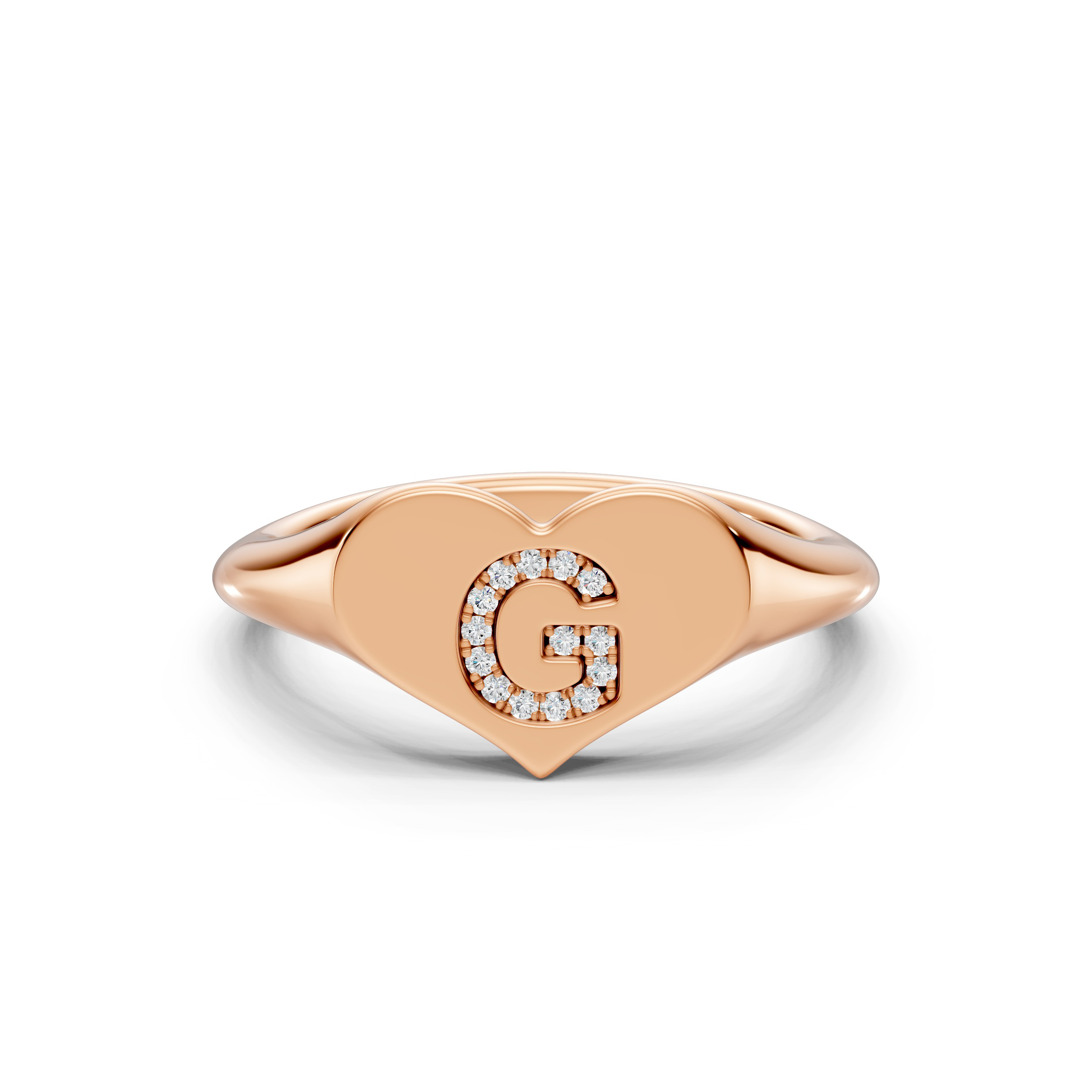 Heart Pavé Lab Diamond Initial Signet Ring - G