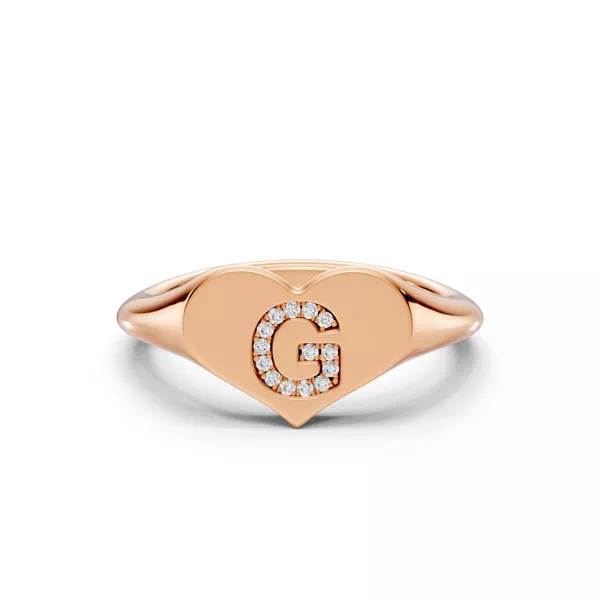 Heart Pavé Diamond Initial Signet Ring - G