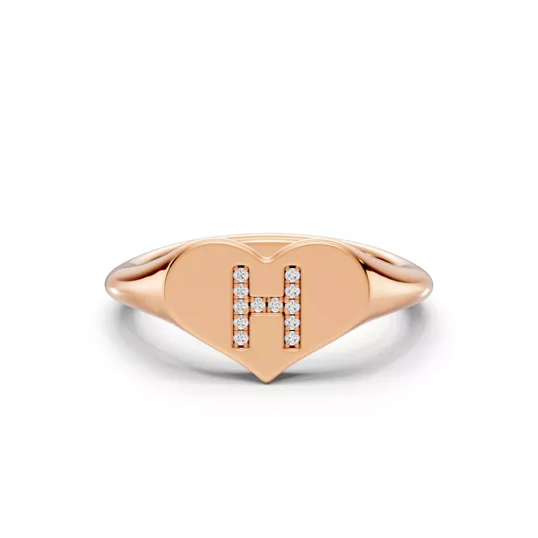 Heart Pavé Lab Diamond Initial Signet Ring - H