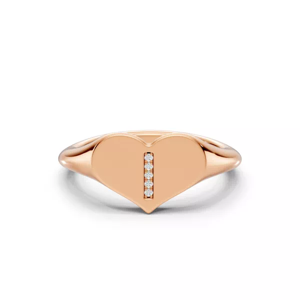 Heart Pavé Lab Diamond Initial Signet Ring - I