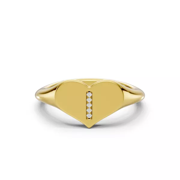 Heart Pavé Diamond Initial Signet Ring - I