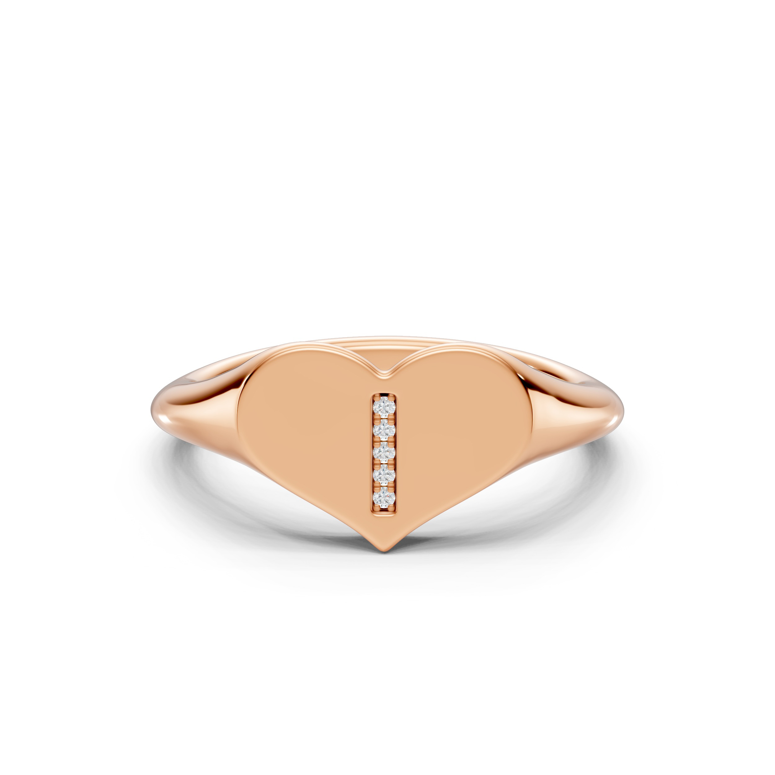 Heart Pavé Diamond Initial Signet Ring - I