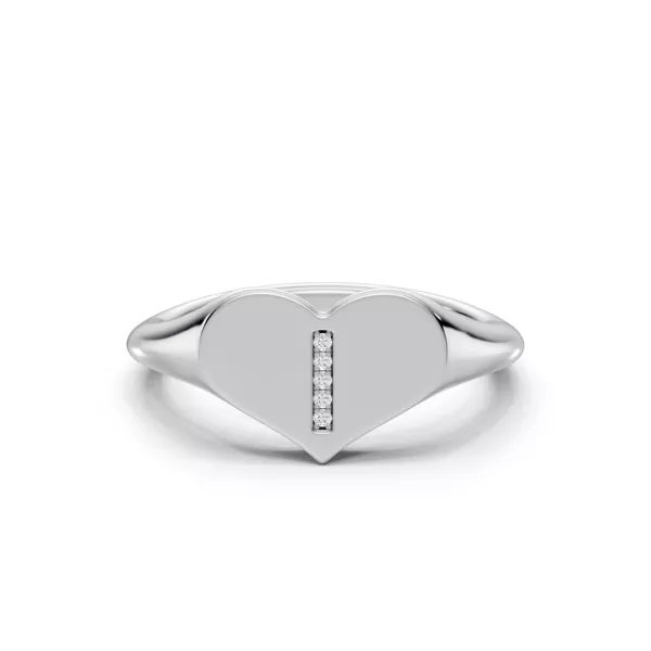 Heart Pavé Lab Diamond Initial Signet Ring - I