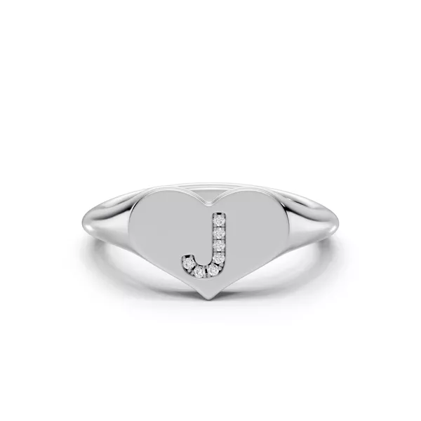 Heart Pavé Diamond Initial Signet Ring - J