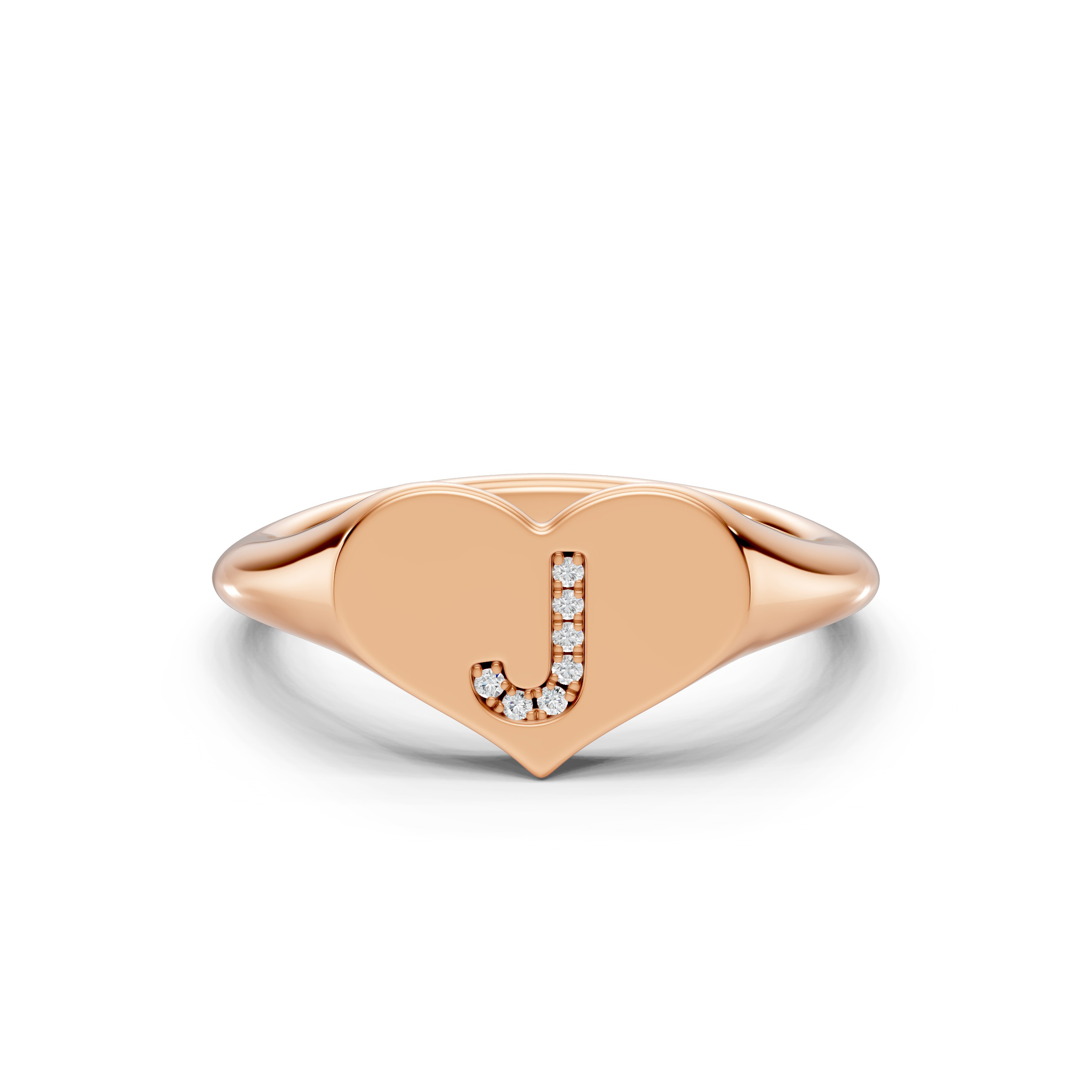 Heart Pavé Diamond Initial Signet Ring - J