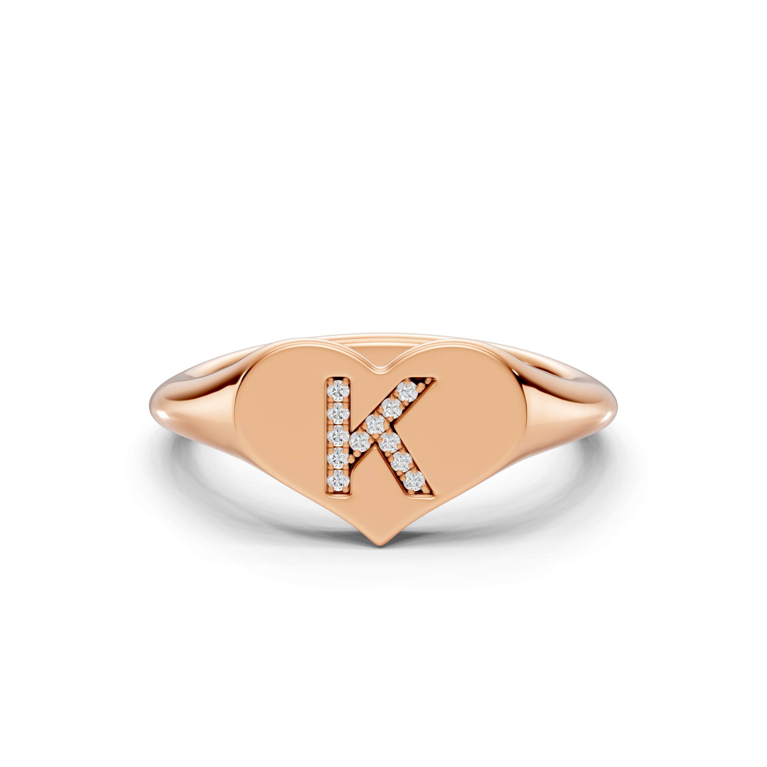 Heart Pavé Lab Diamond Initial Signet Ring - K
