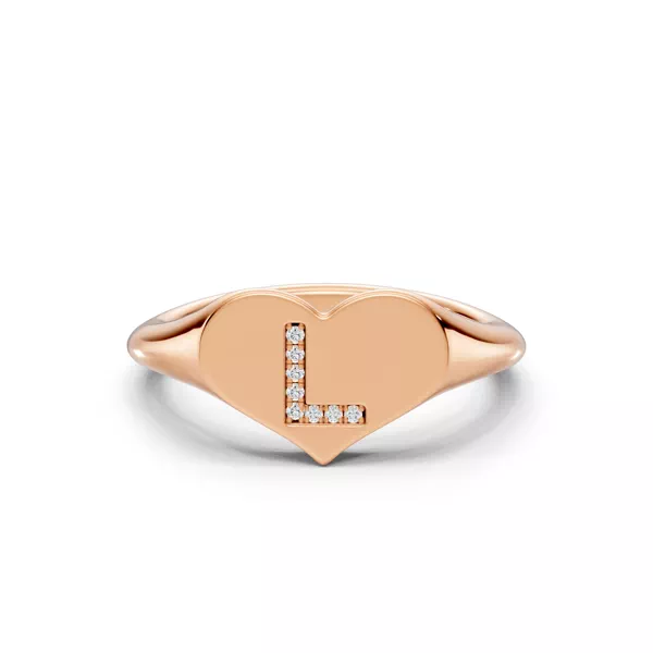 Heart Pavé Lab Diamond Initial Signet Ring - L