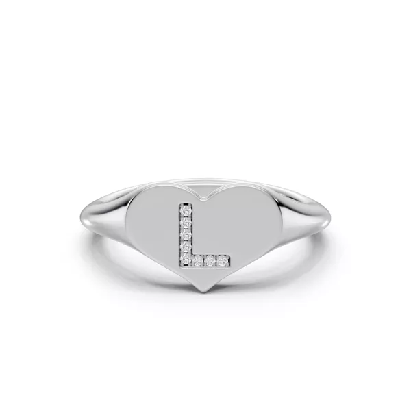 Heart Pavé Lab Diamond Initial Signet Ring - L