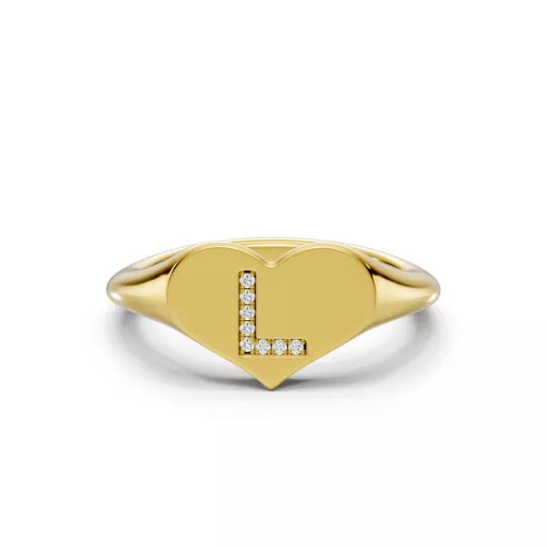 Heart Pavé Lab Diamond Initial Signet Ring - L