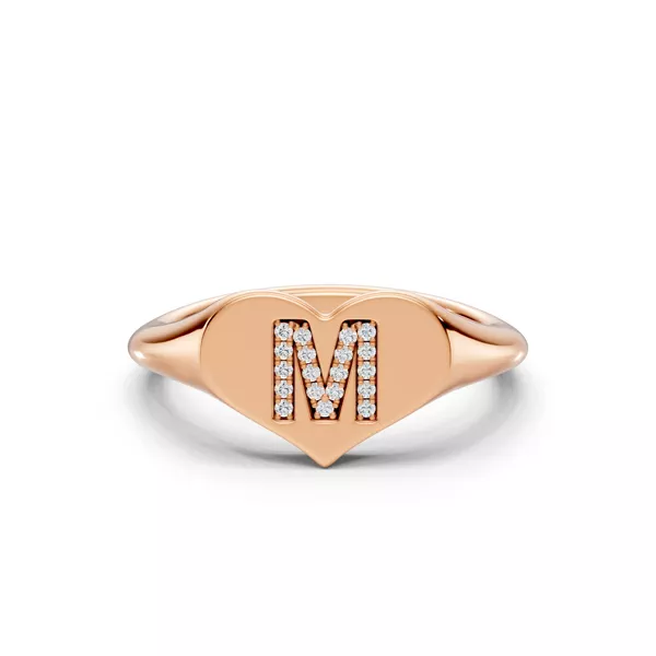 Heart Pavé Lab Diamond Initial Signet Ring - M