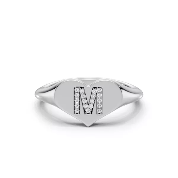 Heart Pavé Lab Diamond Initial Signet Ring - M