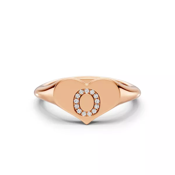 Heart Pavé Lab Diamond Initial Signet Ring - O