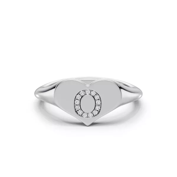 Heart Pavé Diamond Initial Signet Ring - O