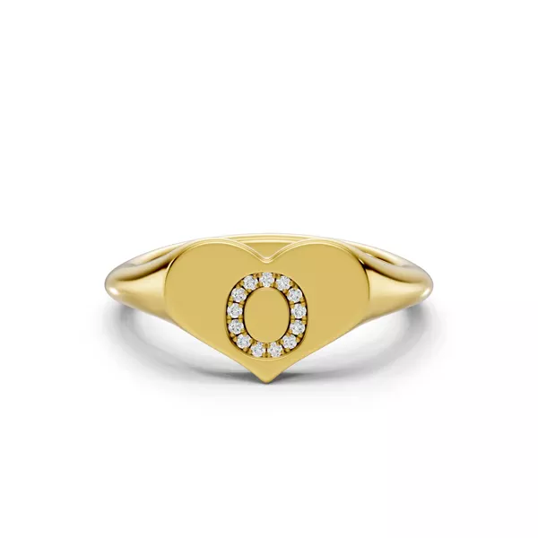 Heart Pavé Diamond Initial Signet Ring - O