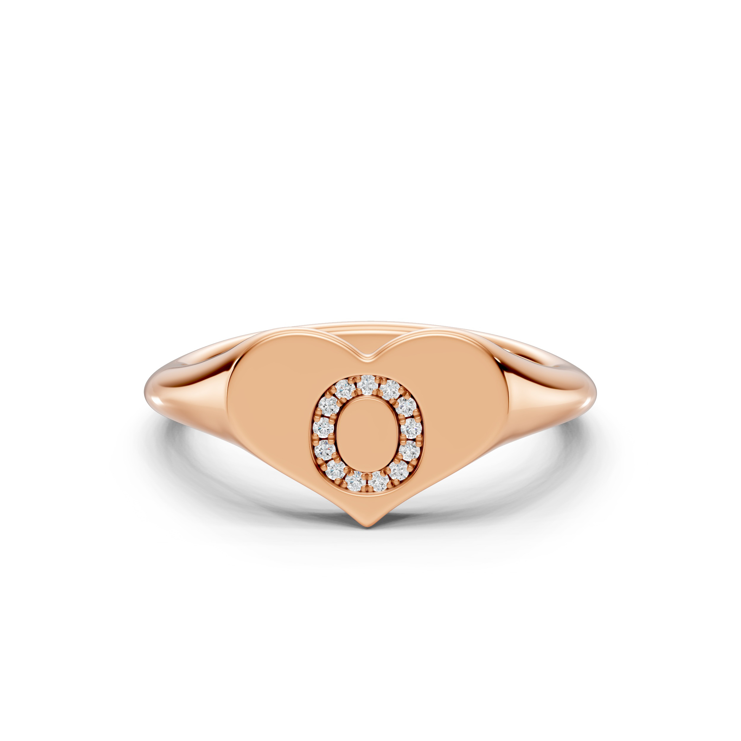 Heart Pavé Diamond Initial Signet Ring - O