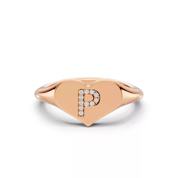 Heart Pavé Lab Diamond Initial Signet Ring - P