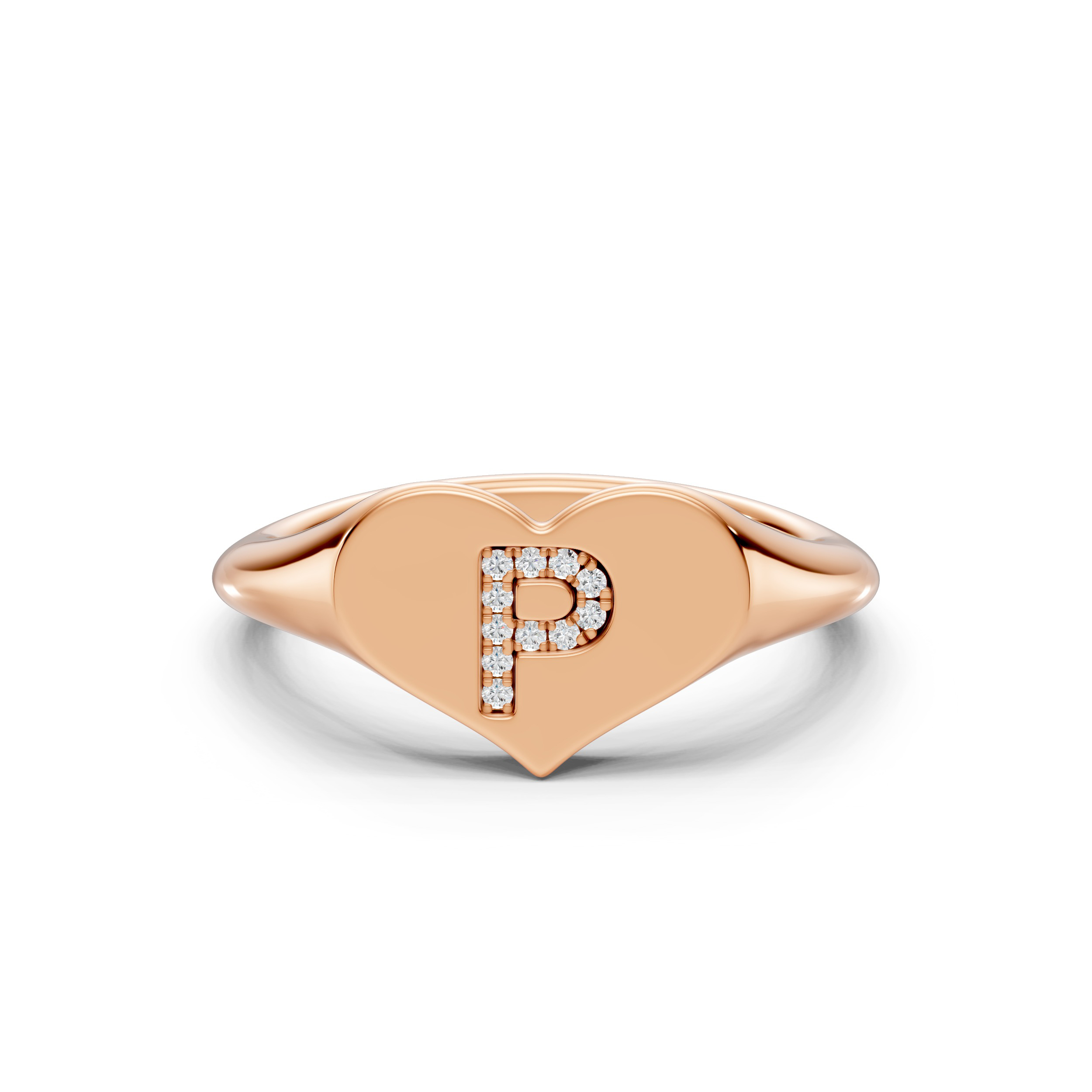 Heart Pavé Lab Diamond Initial Signet Ring - P