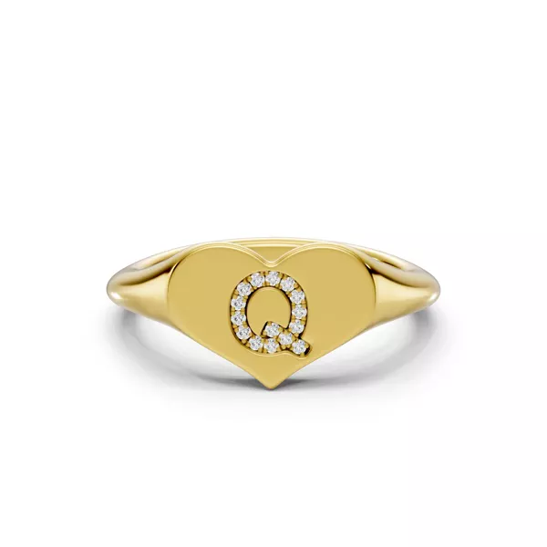 Heart Pavé Lab Diamond Initial Signet Ring - Q