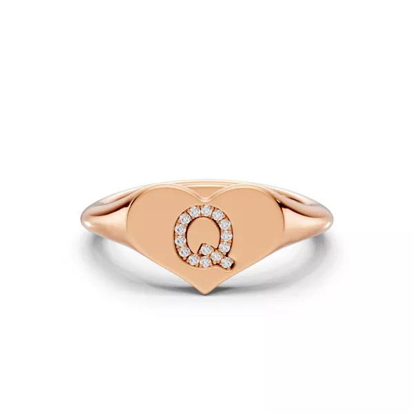 Heart Pavé Lab Diamond Initial Signet Ring - Q