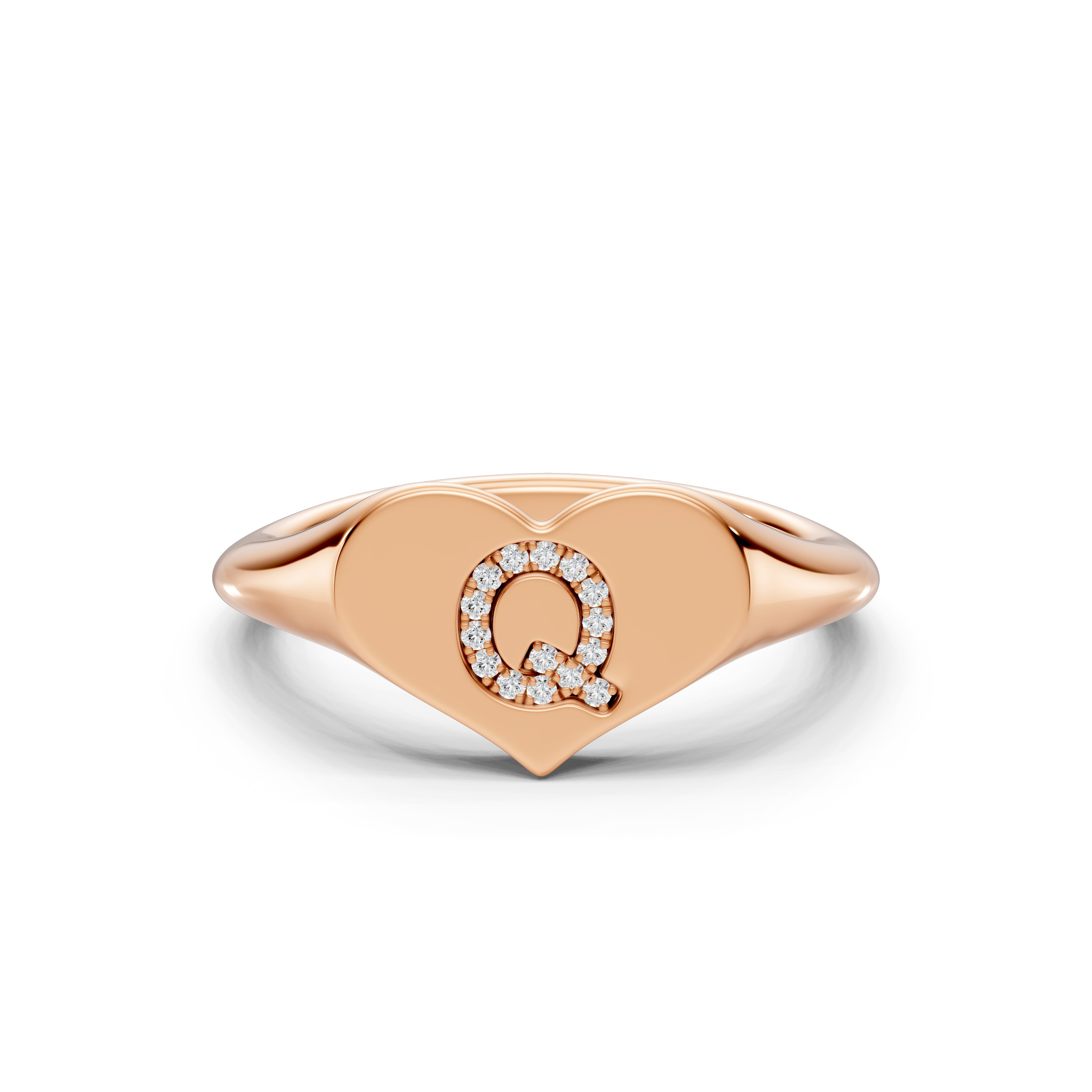 Heart Pavé Diamond Initial Signet Ring - Q