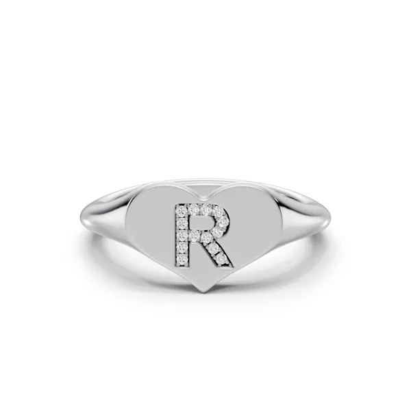 Heart Pavé Lab Diamond Initial Signet Ring - R