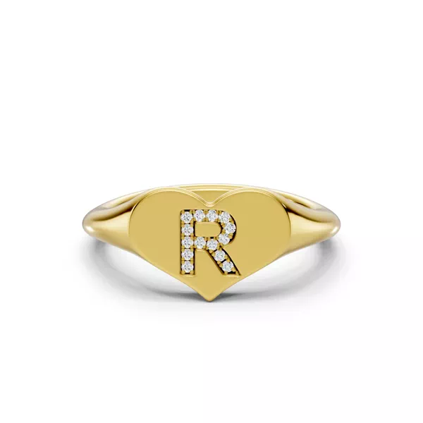 Heart Pavé Lab Diamond Initial Signet Ring - R