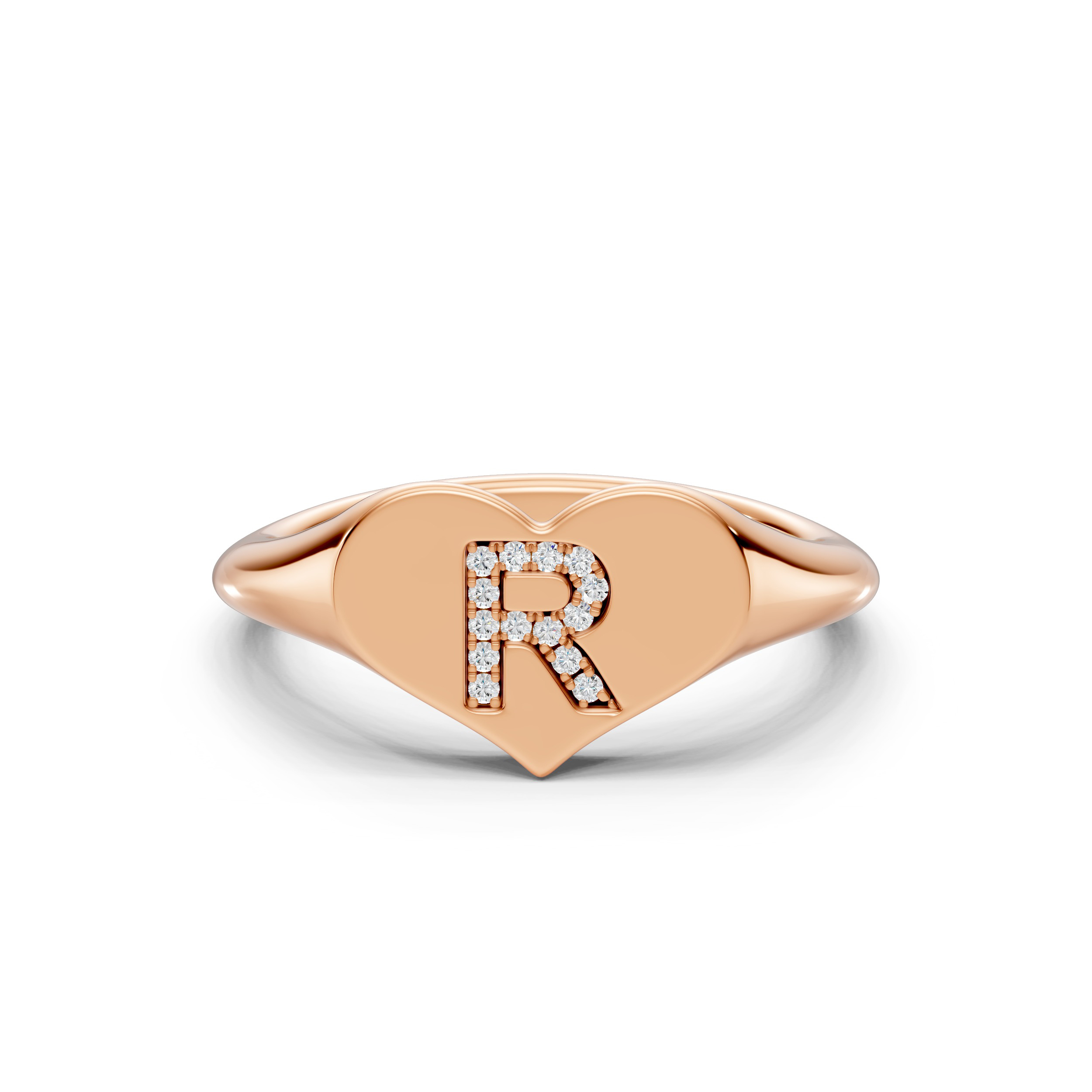 Heart Pavé Lab Diamond Initial Signet Ring - R