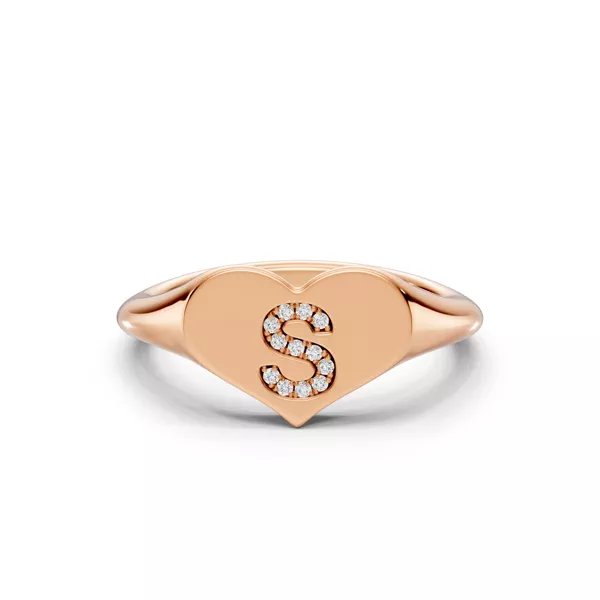 Heart Pavé Lab Diamond Initial Signet Ring - S