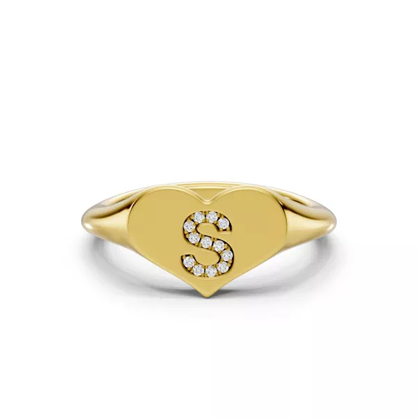 Heart Pavé Lab Diamond Initial Signet Ring - S