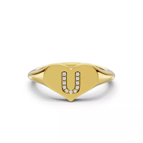 Heart Pavé Lab Diamond Initial Signet Ring - U